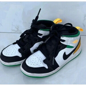 Nike Mens Air Jordan 1 Mid SE Oakland White Green Basketball Shoe Sneaker Sz 10c